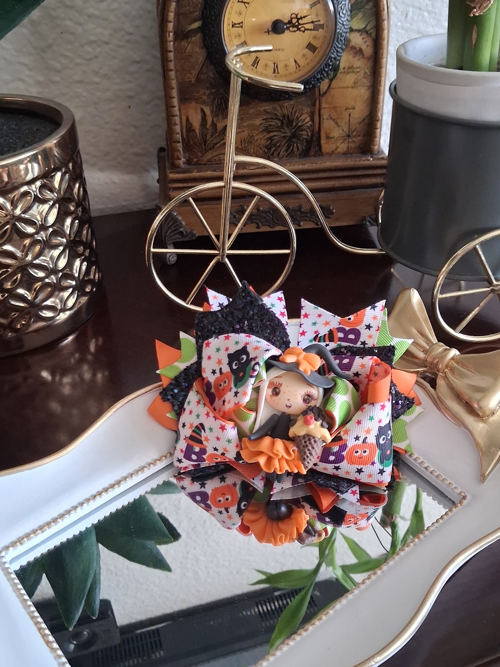 Black & Orange Layered Hair Bow Clip for Kids